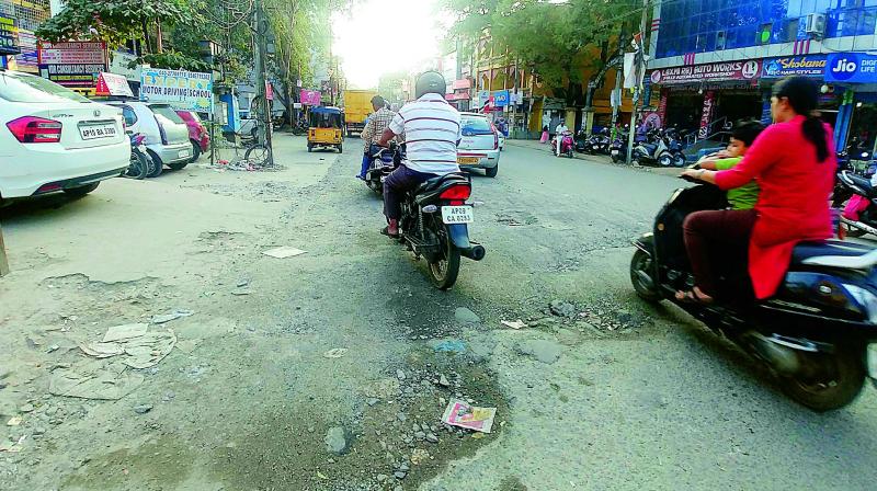 The damage roads at West Marredpally in Secunderabad on Saturday. (Photo: DC)