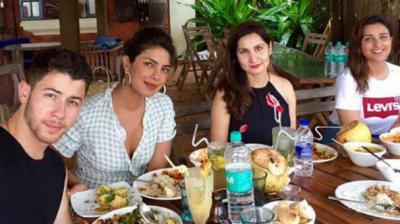 Priyanka Chopra, Nick Jonas and Parineeti Chopra in Goa few days ago.