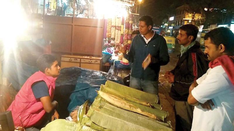 Members of NGO Kartavya  conducting a  survey among the vendors of Malleswaram market