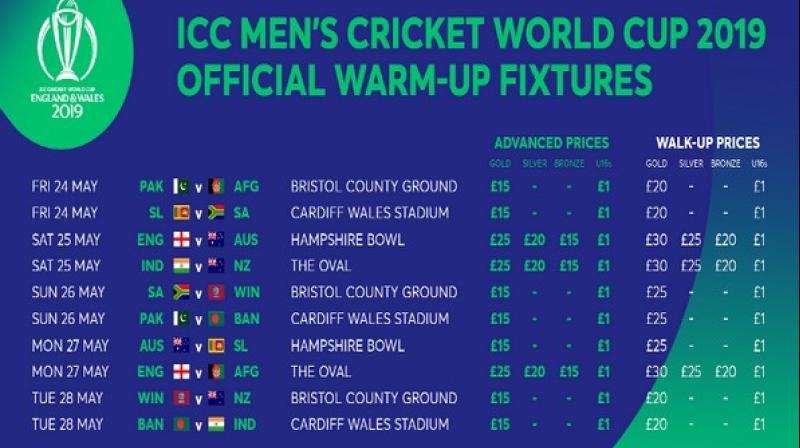 2019 ICC Cricket World Cup warm-up fixture tickets set to be sold
