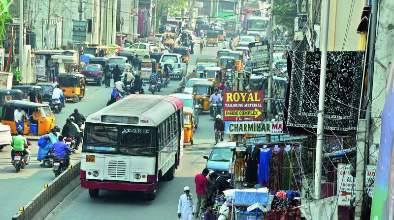 Traffic continues to move at snails pace in alternative routes around Charminar after traffic restrictions were imposed in view of the Charminar Pedestrian Project. 	DECCAN CHRONICLE