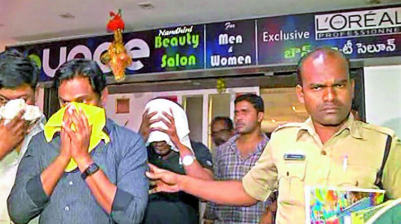 People involved in prostitution in Bounce Beauty Salon arrested by Guntur police during a raid on Friday. (Photo: DC)