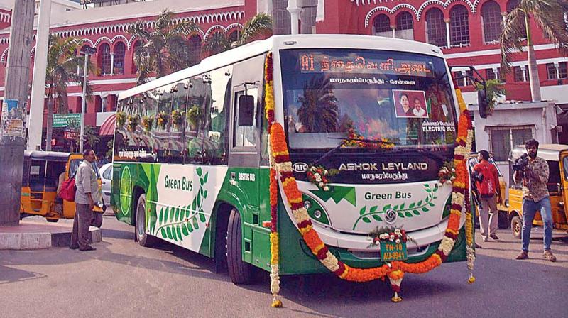 Eco-friendly electric bus launched by  Chief Minister Edappadi K Palaniswami. (Photo: DC)
