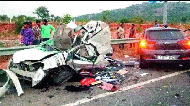 Two men, including a BTech student, died on the spot and five were injured when their car rammed into another car. (Photo: DC)