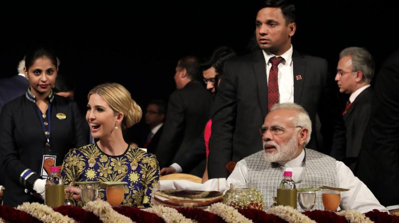 Reports said Prime Minister Narendra Modi gifted Ivanka Trump with a wooden box embellished with Sadeli craft - a form of marquetry that originated in Iran and has flourished in Surat. (Photo: @USAmbIndia)