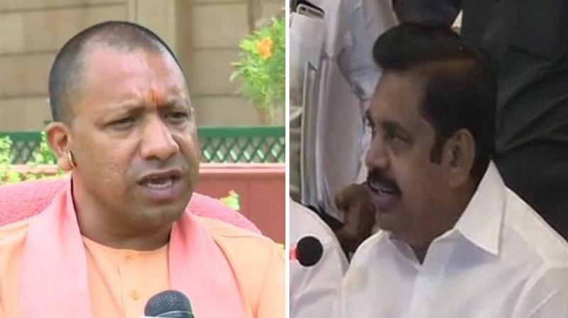 Chief Minister Yogi Adityanath and Chief Minister Edappadi K. Palaniswami made the contribution from their respective state relief funds to help people affected by cyclone Fani that hit the state on Friday. (Photo: ANI)