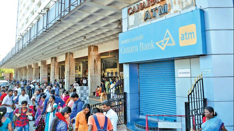 A Canara Bank ATM with its shutters down at busy Central railway station. (Photo: DC)