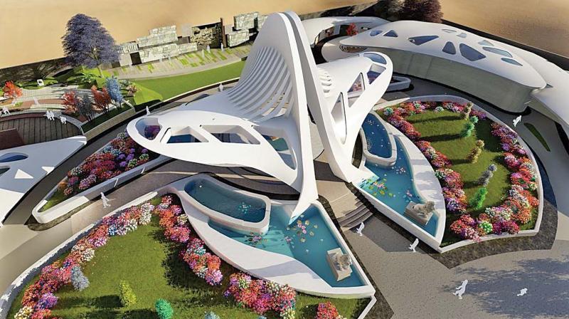 An artists impression of the proposed memorial of former Chief Minister J. Jayalalithaa to be constructed in the Marina beach in Chennai.