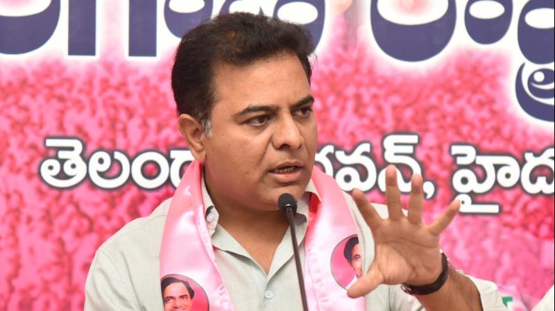 TRS working president K.T. Rama Rao during a press conference at Telangana Bhavan on Monday. (Photo: DC)