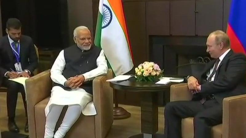 Modi said the seeds of the strategic partnership sown by then Prime Minister Vajpayee and President Putin has now grown into a \special privileged strategic partnership\ between the two countries.  (Photo: ANI | Twitter)