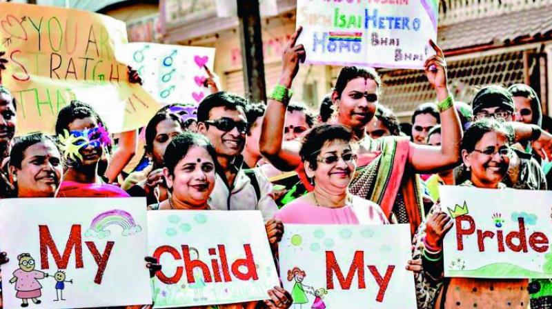 Mothers took part at a recent LGBT rally in Hyderabad, holding placards and coming out in support of their children.