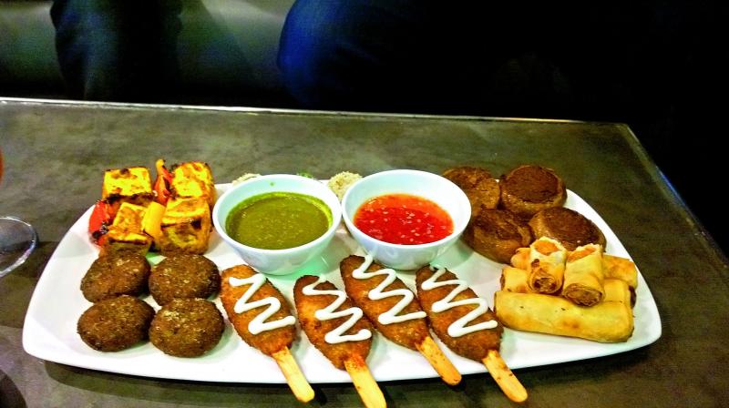 A platter of vegan kababs.
