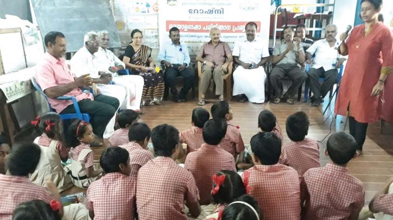 Language skills of students of migrant labourers at Binanipuram Government High School being evaluated on Monday.