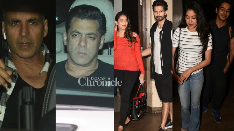 Akshay, others watch Salmans TZH; Janhvi, Shahid come out for Ishaan starrer