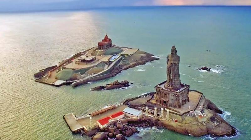 An arieal view of the Thiruvalluvar statue from the teaser video.