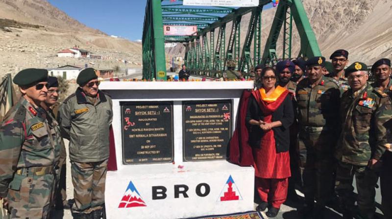 Defence Minister Nirmala Sitharaman inaugurated the Pratham-Shyok Bridge linking Leh to Karakoram. (Photo: NSitharaman | Twitter)