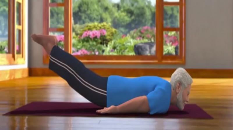 Donning a blue T-shirt and black track pants in the 3D video, Modis animated version can be seen performing the posture while a voice-over outlines the benefits of the asana. (Photo: ANI)