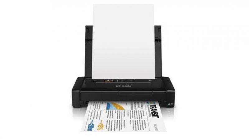 The sleek design portable color inkjet printer includes Wi-Fi Direct for printing without a router, and a built-in battery that charges via USB or the included AC adapter.