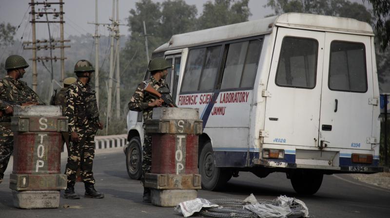 Security personnel on guard in Jammu and Kashmir. (Photo: PTI)