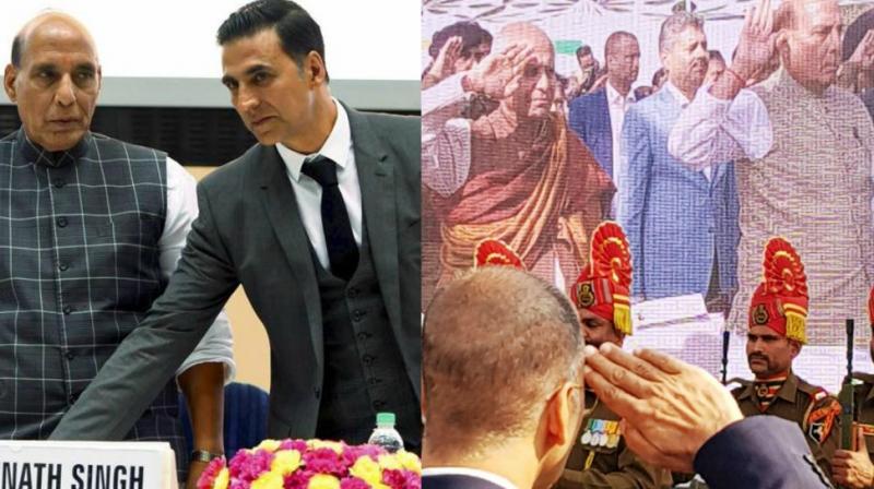 (Left) Akshay Kumar had launched the Bharat Ke Veer app in April; (right) picture he shared on Saturday.