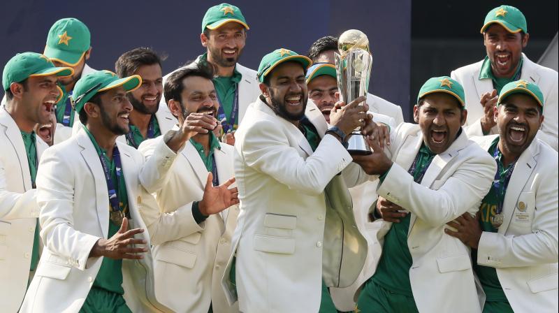 Pakistan won their first 50-over ICC trophy since their 1992 World Cup triumph, beating India by 180 runs. (Photo: AP)