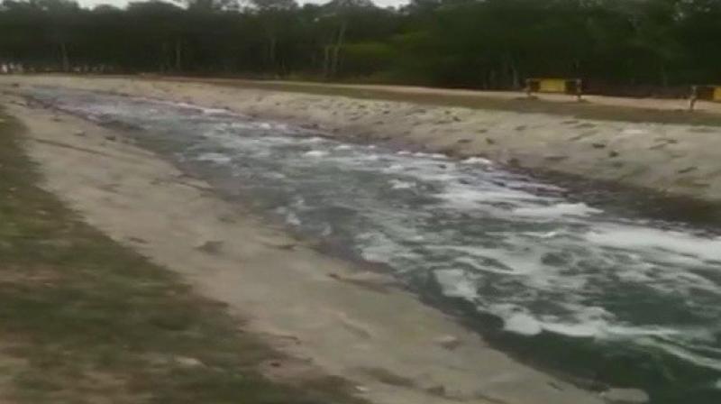 The sewage-filled toxic foam from Bengalurus Bellandur lake has now reached Lakshmi Sagara lake in Kolar district. (Photo: ANI)