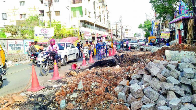 Recently laid road being dug up at Bowenpally. 	 (Image: DC)