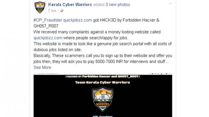 A grab from the FB page of Kerala Cyber Warriors.