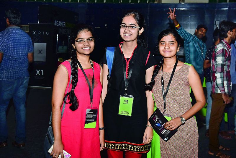 Not short of a celebration: (top) Anjani, Nehitha and Madhuri (right) Many gaming enthusiasts who took part in the event took home prizes