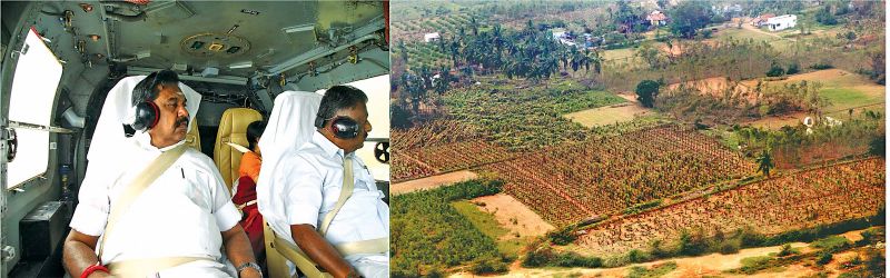Chief Minister Edappadi K. Palaniswami and Deputy Chief Minister O. Panneerselvam inspect Gaja affected Pudukkottai and Thanjavur districts in helicopter on Tuesday. (Photo: DC)