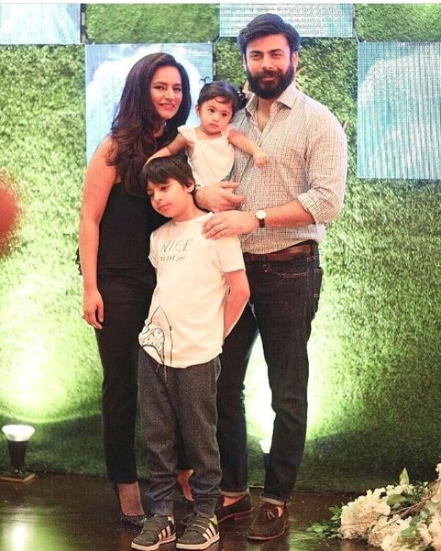 Fawad Khan with wife Sadaf, son Ayaan and daughter Elayana.