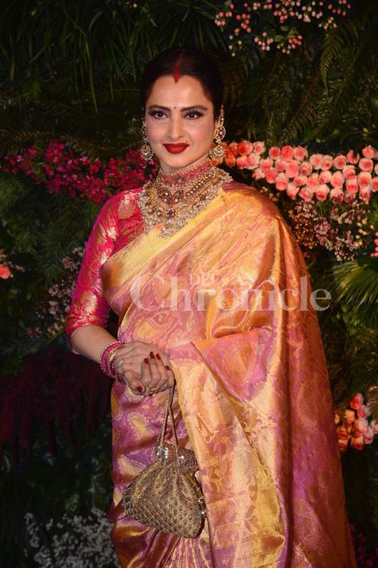 Veteran actress Rekha at Virat Anushka's wedding reception.