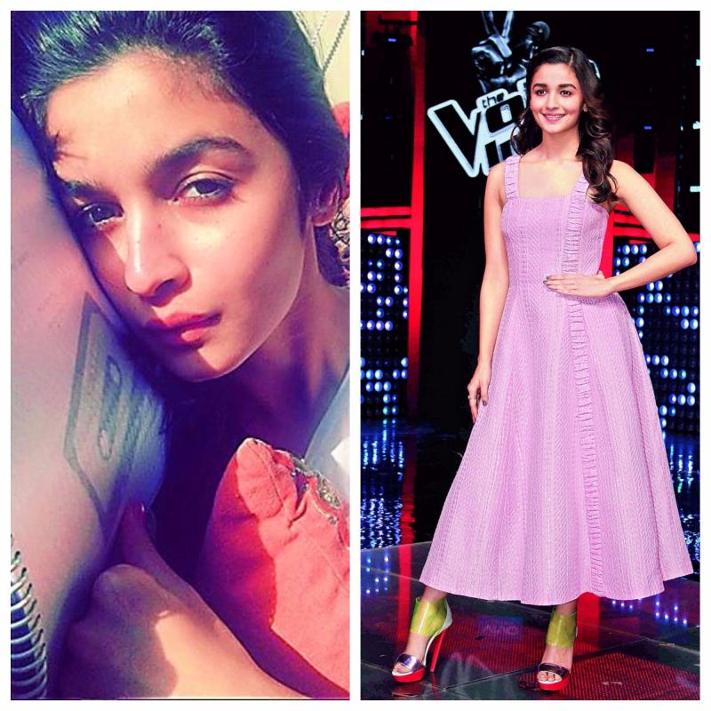 (Left) Alia Bhatt goes make-up free, (right) the actress looks stunning with make-up