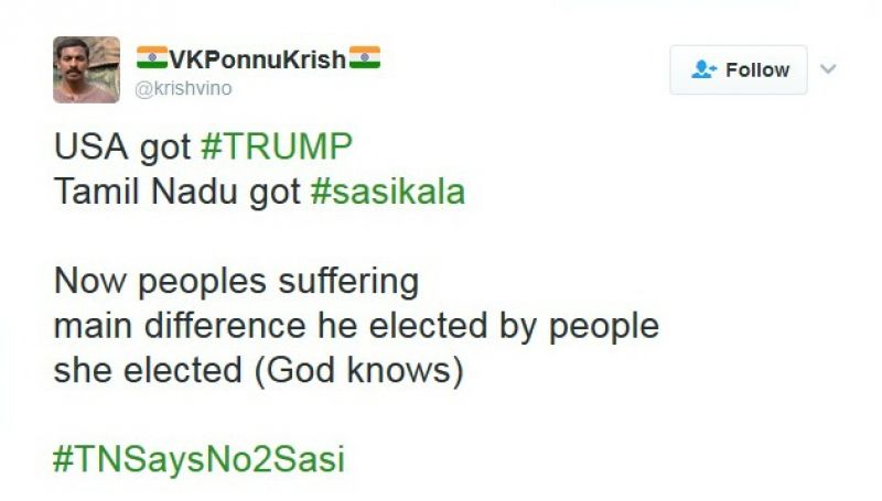 Reaction to Sasikala being elected as the Chief Minister of Tamil Nadu.