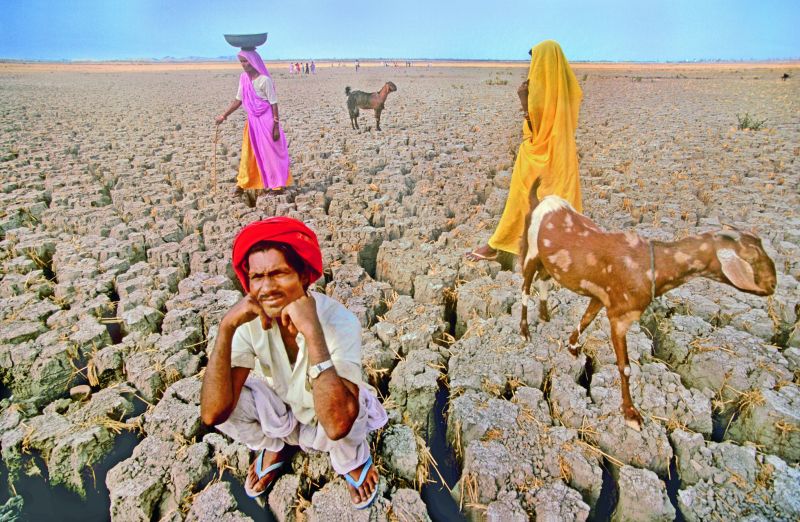 A parched Jaisamand lake in Rajasthan during the drought (Photographed in 2000 on film).
