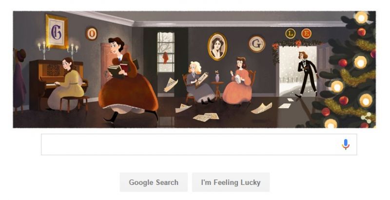 The doodle features characters from 'Little Women'