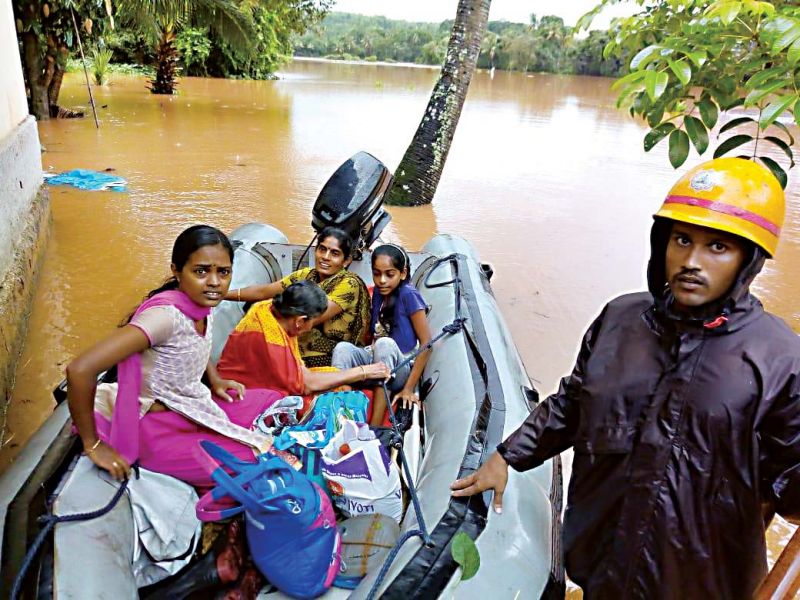 People from a rain-hit area being shifted from Shibaroor and Soorinje near Mangaluru on Saturday
