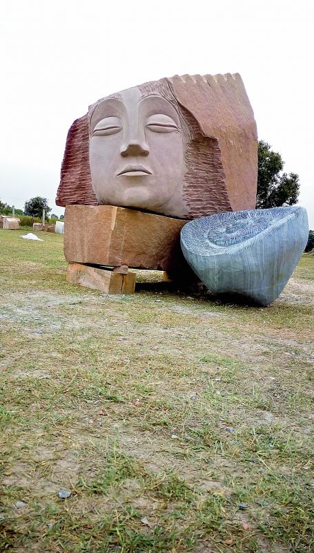 One of her large-scale stone sculptures at the symposium.