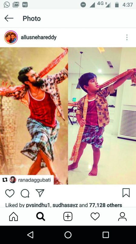 Sneha Reddy posted this picture of her son with the caption, #Chitti Chitti Babu, Cherrymama #fan #rangastalam
