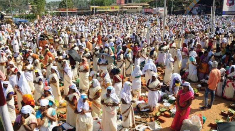 Women offer prayers at the Attukal Pongala festival in Thiruvananthapuram. The festival successfully implemented Green Protocol this year. 	 DC File