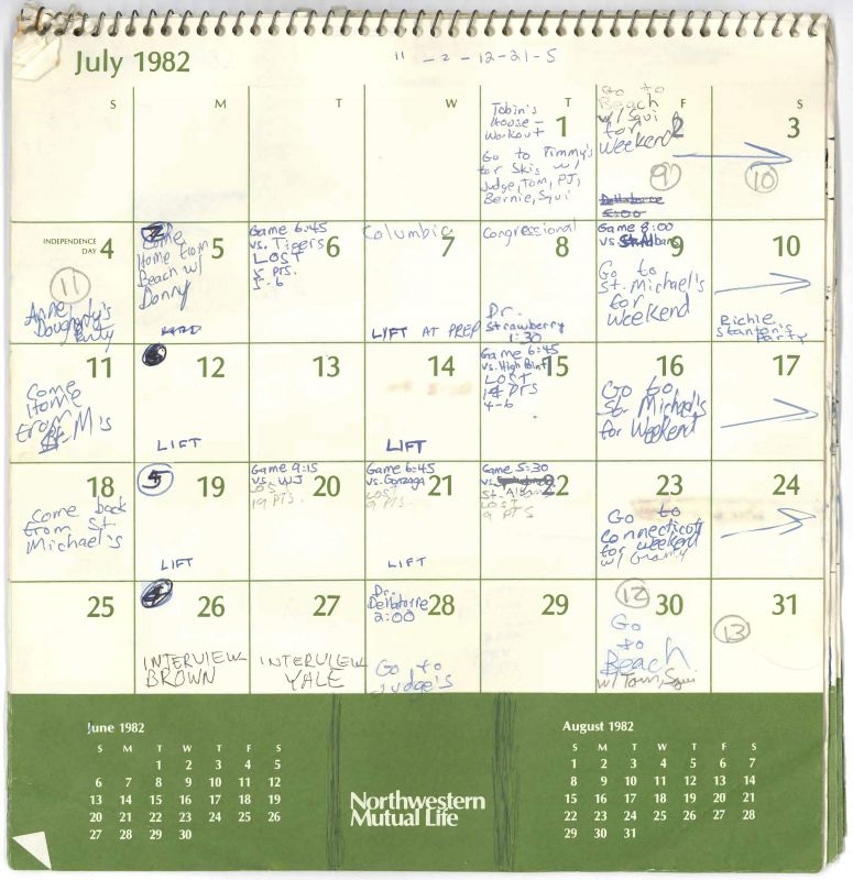 This image released by the Senate Judiciary Committee, Wednesday, Sept. 26, 2018 in Washington, shows Supreme Court nominee Judge Brett Kavanaugh's calendar, from the Summer of 1982. (Photo | AP)