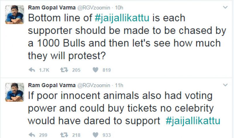Ram Gopal Varma goes on a rant against South stars for protesting Jallikattu ban