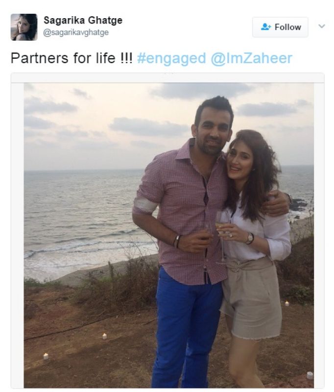Zaheer Khan, Sagarika Ghatge, Twitter, Zaheer Khan Sagarika Ghatge engagement
