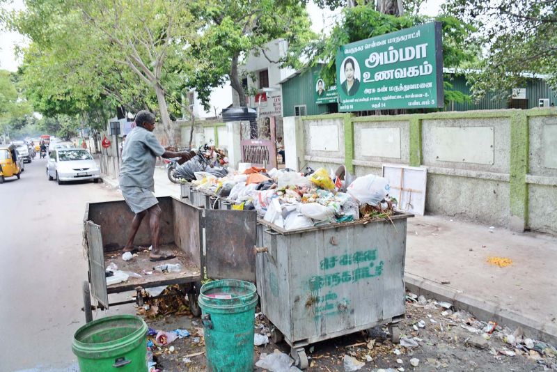 Garbage outside the canteen near government eye hospital in Egmore.