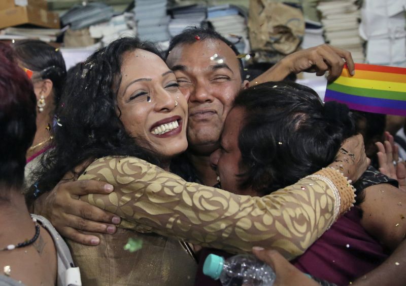 Supporters and members of LGBT community celebrate after Supreme Court decriminalises homosexuality. (Photo: AP)