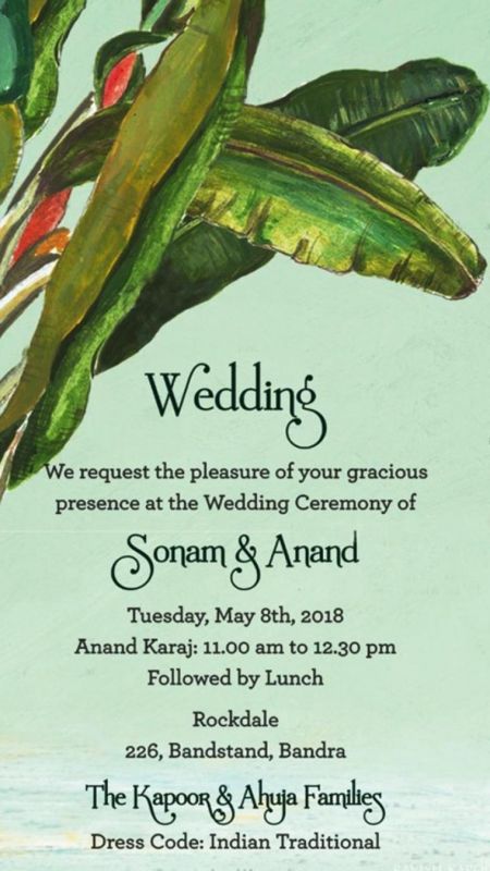 Sonam Kapoor's wedding card.