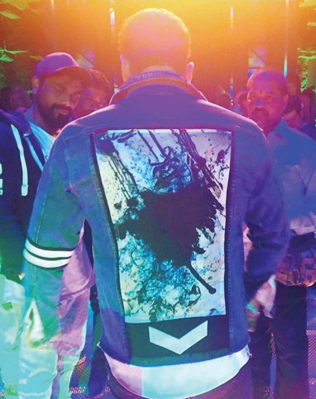 Salman Khan wearing the denim jacket designed by Jishad.