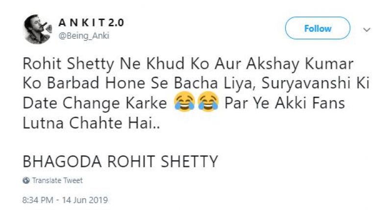Tweet against Rohit Shetty. (Photo: ANI)