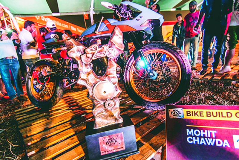 The trophy that Mohit won for being the best in the Bike Build Off  competition.