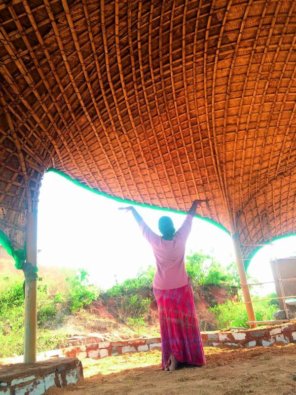 A fascinating bamboo structure â€” Leheriya â€” the raising wave was built by the Progressive Telangana Foundation at Our Sacred Space, Dharur.